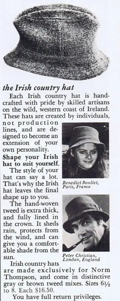 ▲ Une publicité pour le chapeau irlandais en 1970. 