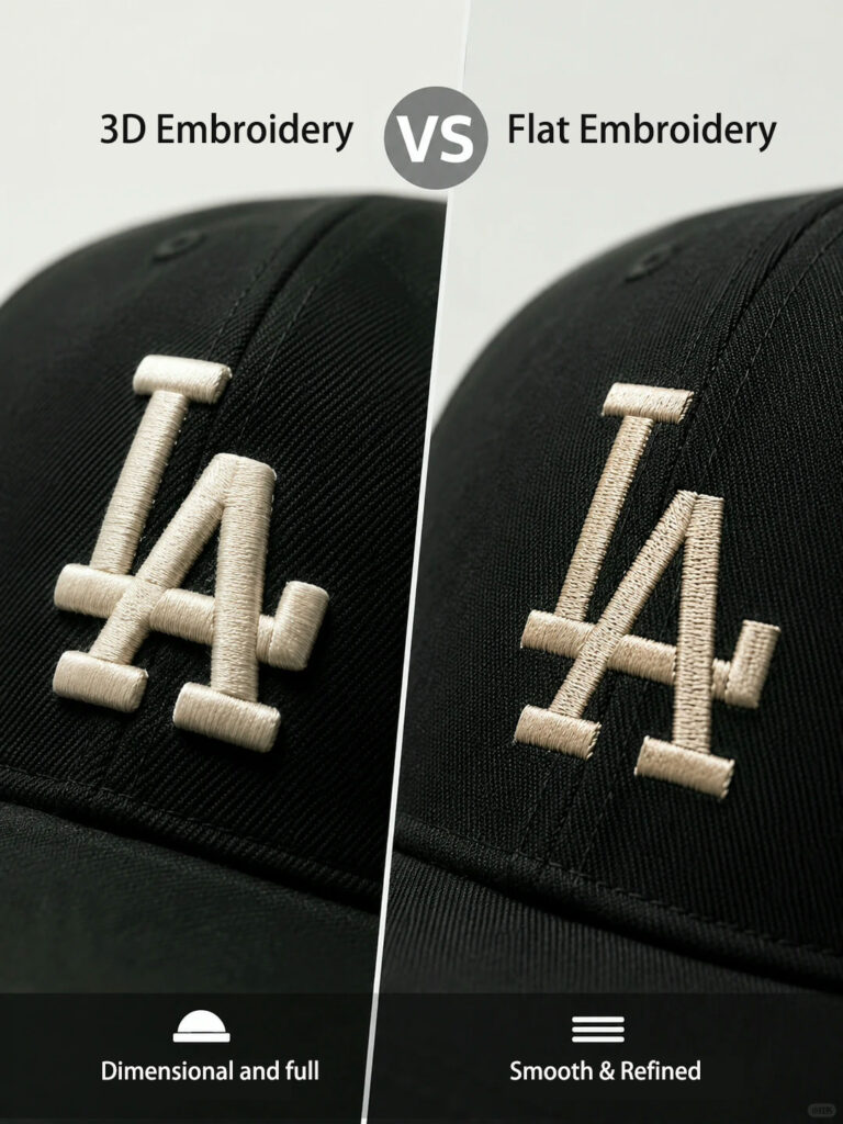 Chapéus com bordado 3D vs. Chapéus com bordado plano