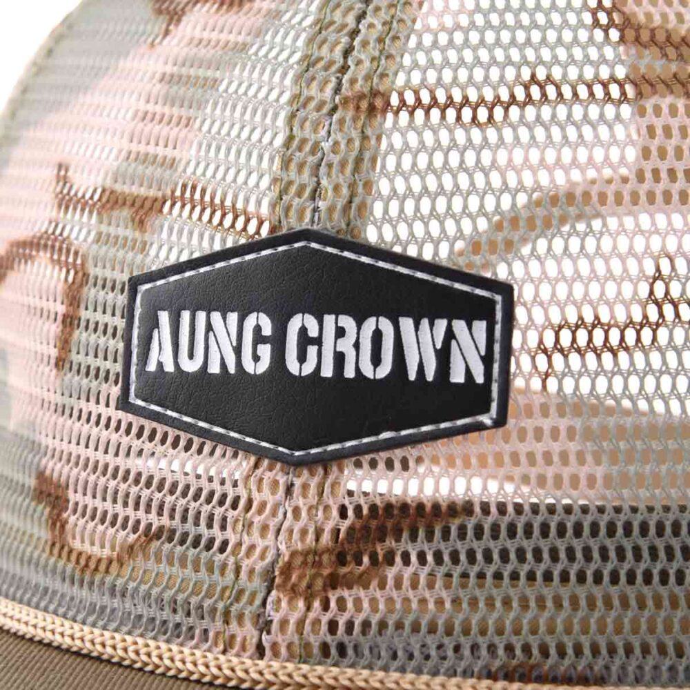 Aung-Crown-6-Panel-Khaki-Trucker-Hut-mit-geprägtem-Leder-Aufnäher-auf-der-Front-SFA-210409-1 Aung-Crown-6-Panel-Khaki-Trucker-Hut-mit-geprägtem-Leder-Aufnäher-auf-der-Front-SFA-210409-1