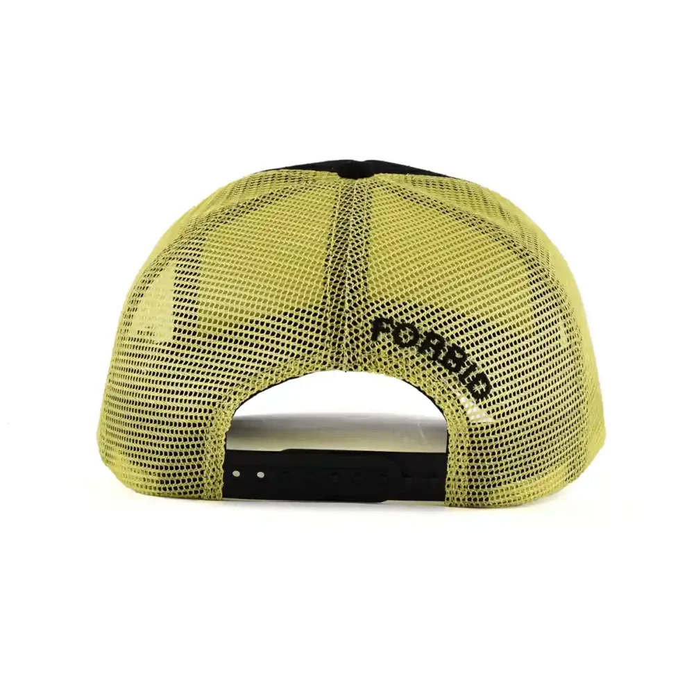 Aung-Crown-black-and-yellow-trucker-hat-with-a-black-plastic-snap-closure-a-yellow-mesh-crown-and-flat-embroidery-letters-on-the-back-KN2012091 Aung-Crown-black-and-yellow-trucker-hat-with-a-black-plastic-snap-closure-a-yellow-mesh-crown-and-flat-embroidery-letters-on-the-back-KN2012091
