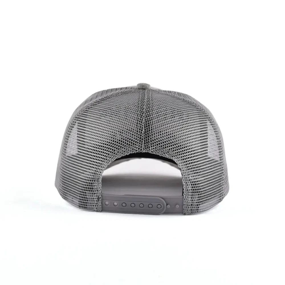 Aung-Crown-fashion-gray-trucker-hat-with-a-plastic-snap-closure-and-a-mesh-back-at-the-back-ACNA2011122 Aung-Crown-fashion-gray-trucker-hat-with-a-plastic-snap-closure-and-a-mesh-back-at-the-back-ACNA2011122