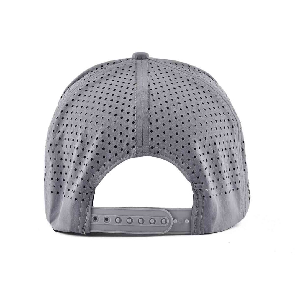 Aung-Crown-grey-custom-embroidred-trucker-hat-with-a-grey-plastic-snap-closure-and-a-laser-hole-back-KN2012181 Aung-Crown-grey-custom-embroidred-trucker-hat-with-a-grey-plastic-snap-closure-and-a-laser-hole-back-KN2012181