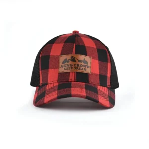 Stylish Embossed Leather Patch Red and Black Trucker Hat KN2012072