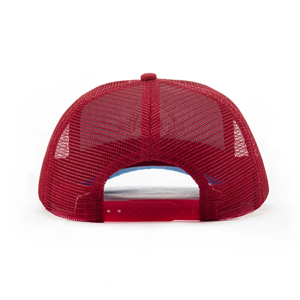 Aung-Crown-sports-screen-print-trucker-hat-withith-a-red-plastic-snap-and-a-red-mesh-back-SFA-210329-2 Aung-Crown-sports-screen-print-trucker-hat-withith-a-red-plastic-snap-and-a-red-mesh-back-SFA-210329-2