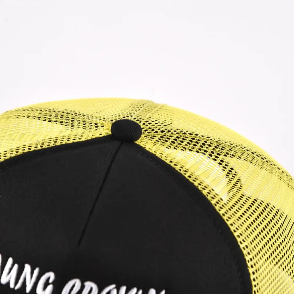 Aung-Crown-unisex-black-and-yellow-trucker-hat-with-a-black-top-button-KN2012091 Aung-Crown-unisex-black-and-yellow-trucker-hat-with-a-black-top-button-KN2012091