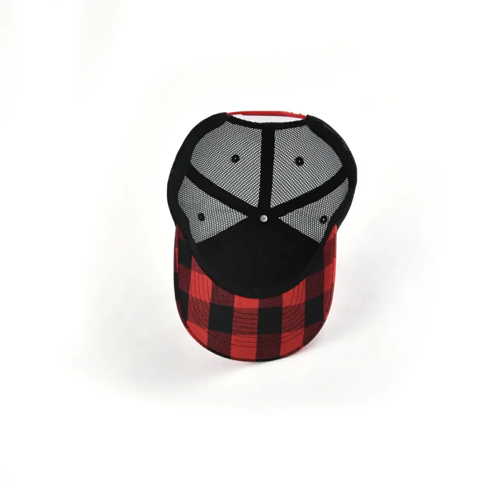 Aung-Crown-unisex-plaid-rosso-e-nero-camionista-capello-alla-vista-dell'interno-KN2012072 Aung-Crown-unisex-plaid-rosso-e-nero-camionista-capello-alla-vista-dell'interno-KN2012072
