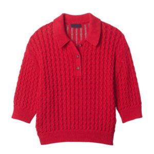 Women's Cotton Half Button Cable Fitted Short Sleeve Knitted Crop Top Sweater