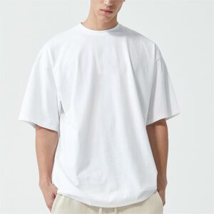 Custom Logo Plain Mock Neck Oversized Cropped Boxy Cotton T Shirt for Men