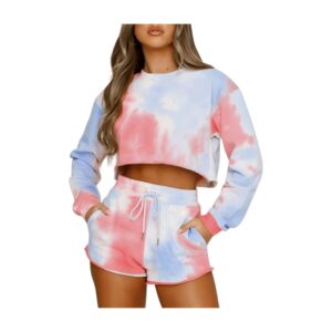 Chándal de verano de algodón personalizado con estampado Tie Dye de manga larga para mujer