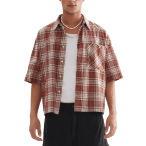 Chemise à carreaux décontractée en coton à manches courtes pour hommes