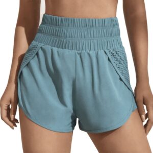 Women's Polyester Elastic High Waist Sports Shorts With Pockets