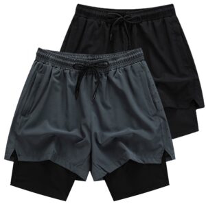 Men's Polyester Double Deck 5 Inch Quick Dry Fleece Gym Shorts