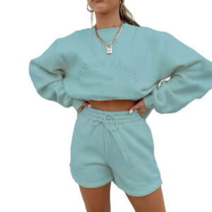 Custom Cotton Crop Top Hoodie Short Jogger Set For Women