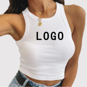 Logotipo personalizado Camiseta de tirantes acanalada de algodón blanco para mujer en verano