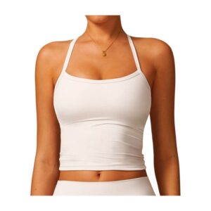 White Women 78% Nylon + 22% Spandex Fitness Camisole Reversible Yoga Tank Top