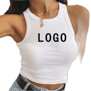 Custom Logo Women's Summer White Cotton Ribbed Crop Tank Top