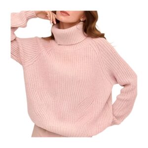 Custom Women's Polyester Blended Knitted Turtleneck Long Sleeve Sweater