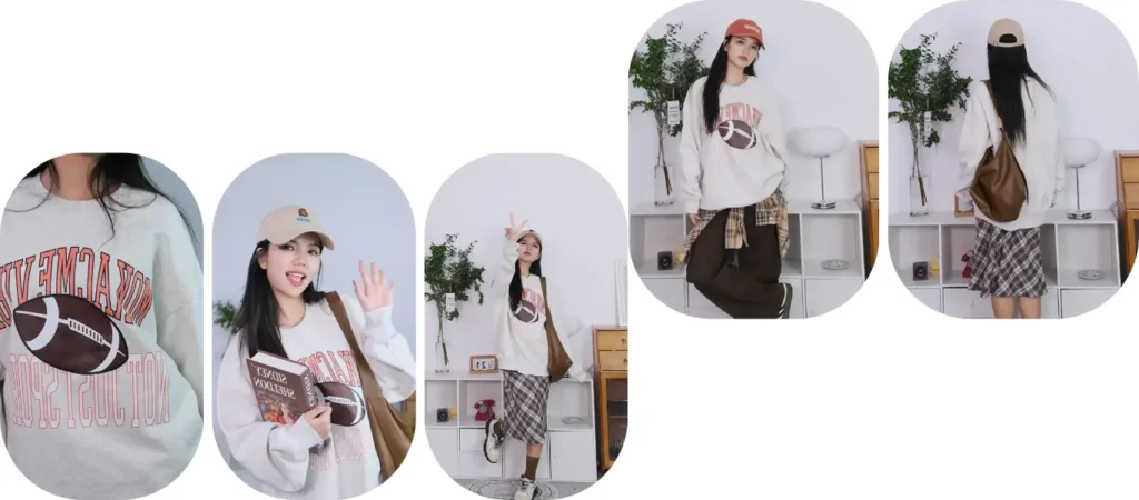 felpa stampata grigio chiaro con girocollo