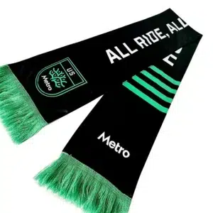 Bufanda de fútbol larga con borlas, de punto acrílico grueso, vintage y personalizada, al por mayor.