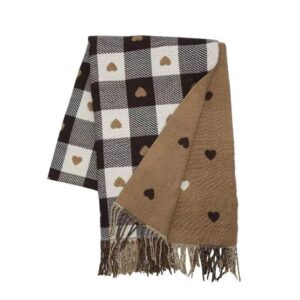 Women's Knit Shawl Scarf – Thick, Warm, Heart Plaid Design For Autumn, Winter