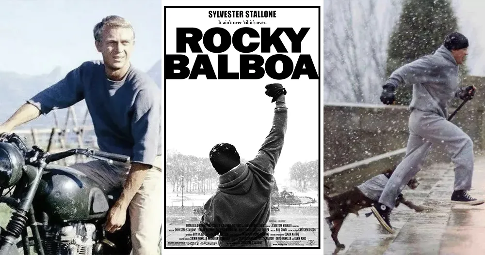 Steve McQueen, l'acteur dur à cuire des années 1970, porte un sweat-shirt à col ras du cou.