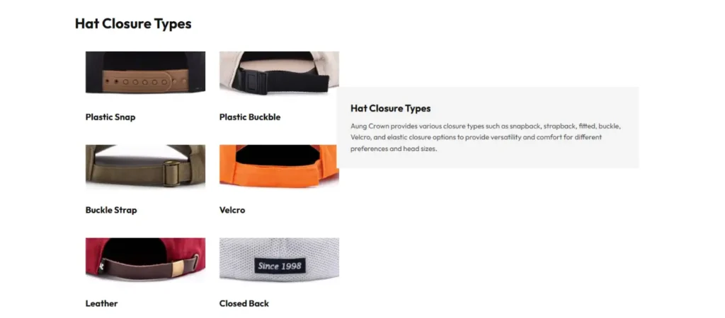 Types de fermeture des chapeaux