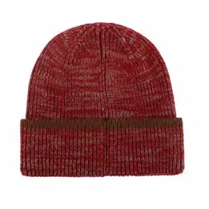 Custom PU Leather Patch Two-Tone Knitted Beanie AG-UWBN26021-2, back view Custom PU Leather Patch Two-Tone Knitted Beanie AG-UWBN26021-2, back view