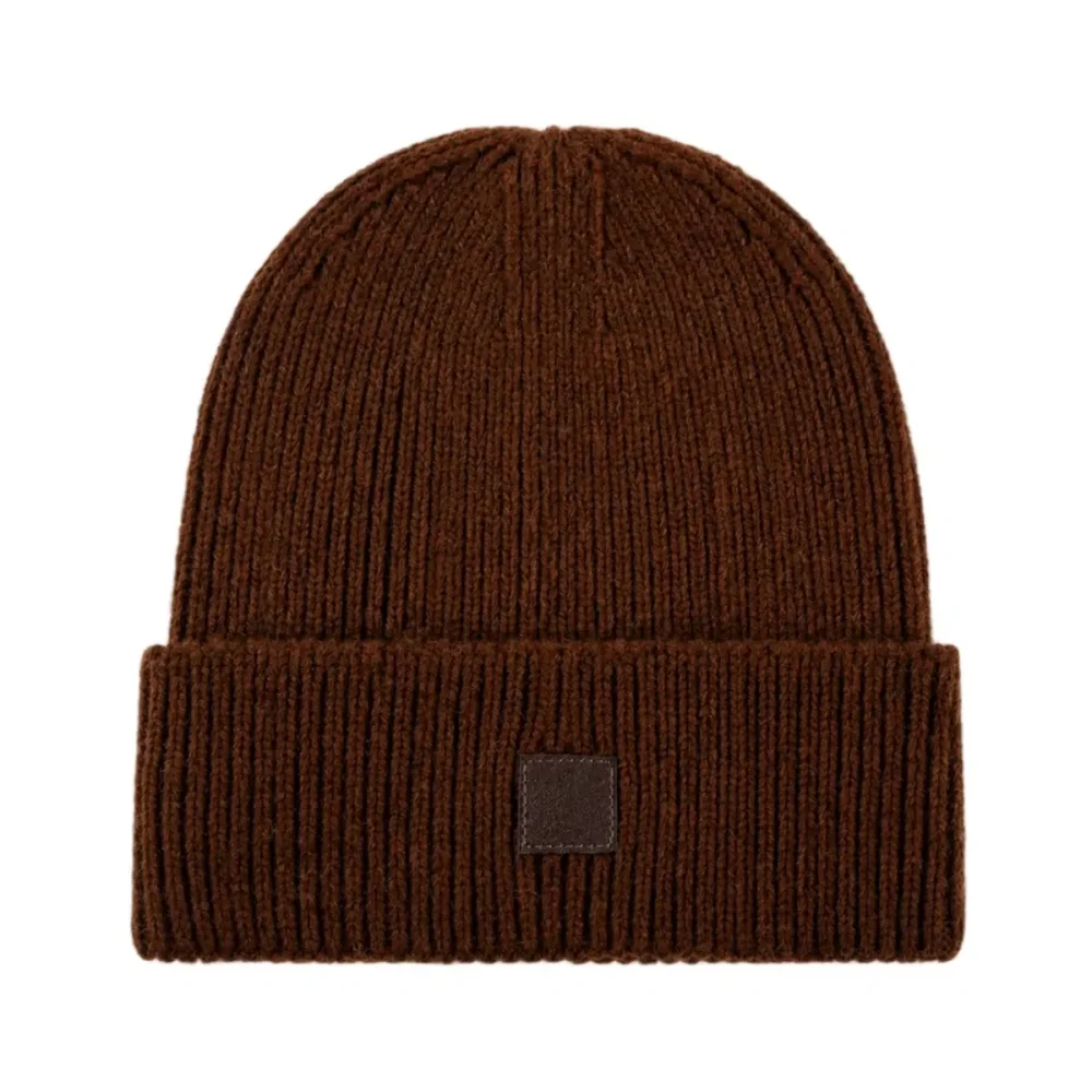Custom Ribbed Knit Beanie with Leather Patch, Brown AG-UWBN26018-2