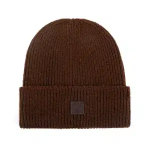 Custom Ribbed Knit Beanie with Leather Patch, Brown AG-UWBN26018-2, main view