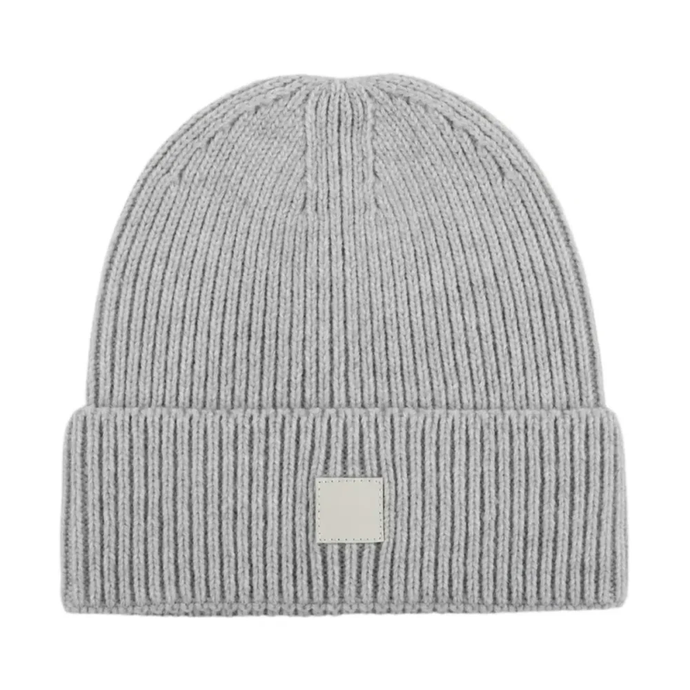 Custom Ribbed Knit Beanie with Leather Patch, Gray AG-UWBN26018-1 Custom Ribbed Knit Beanie with Leather Patch, Gray AG-UWBN26018-1