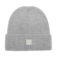 Custom Ribbed Knit Beanie with Leather Patch, Gray AG-UWBN26018-1