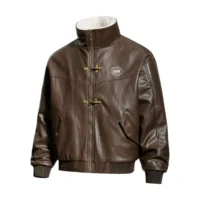 Custom Stand Collar PU Leather Jacket, Brown AG-YCJK26930