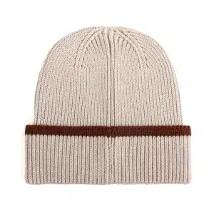 Custom Two-Tone Knitted Beanie with PU Patch, back view AG-UWBN26021-1 Custom Two-Tone Knitted Beanie with PU Patch, back view AG-UWBN26021-1