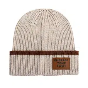 Custom Two-Tone Knitted Beanie with PU Patch, main view AG-UWBN26021-1
