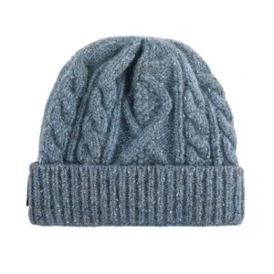 Custom Woven Label Cable Knit Cuffed Beanie, Blue AG-UWBN26024-2, back view Custom Woven Label Cable Knit Cuffed Beanie, Blue AG-UWBN26024-2, back view