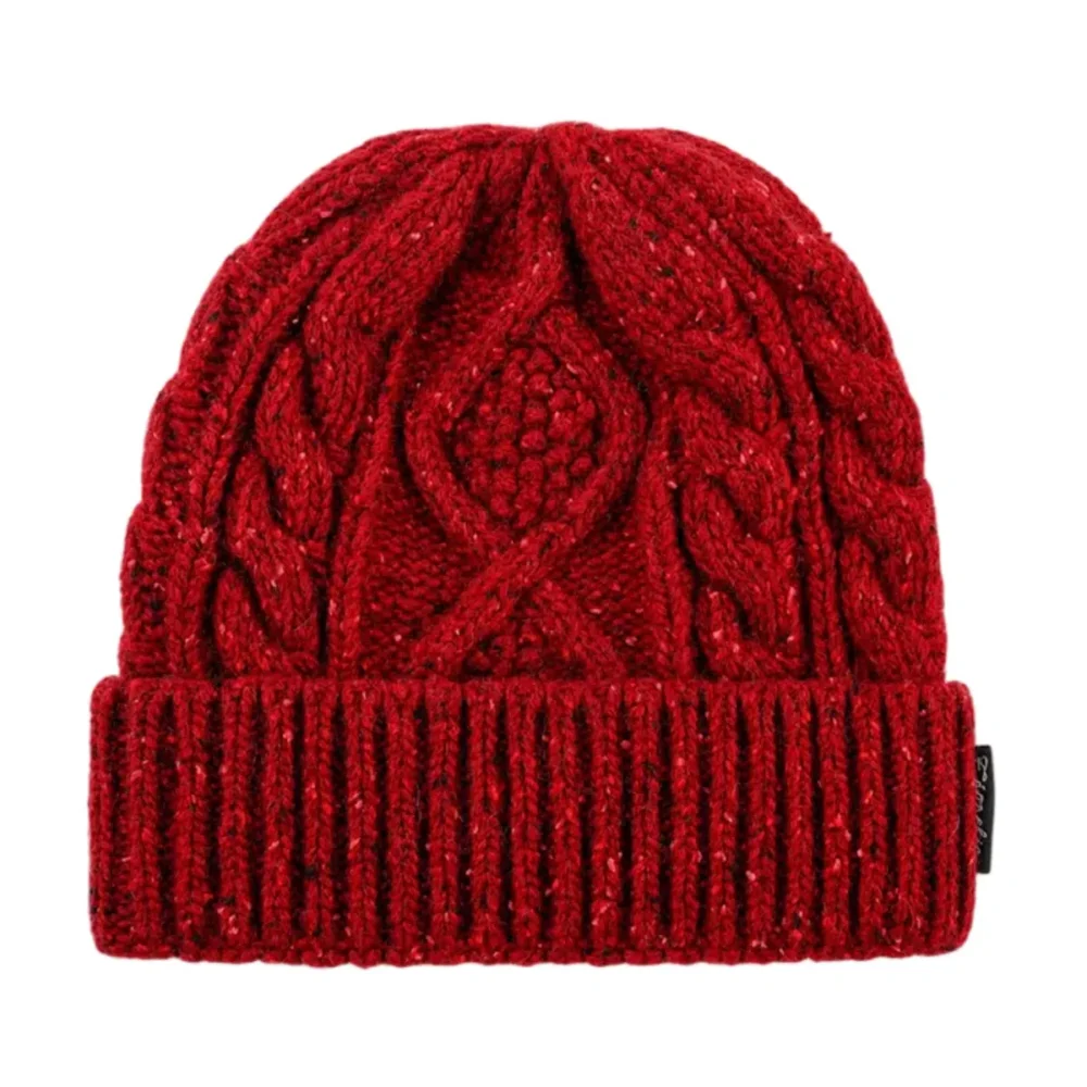 Custom Woven Label Cable Knit Cuffed Beanie, Red AG-UWBN26024-1