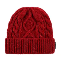 Custom Woven Label Cable Knit Cuffed Beanie, Red AG-UWBN26024-1
