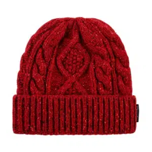 Custom Woven Label Cable Knit Cuffed Beanie, Red AG-UWBN26024-1