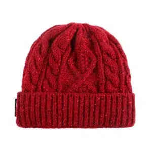 Custom Woven Label Cable Knit Cuffed Beanie, Red AG-UWBN26024-1, back view Custom Woven Label Cable Knit Cuffed Beanie, Red AG-UWBN26024-1, back view